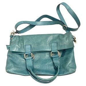 Garnet Hill Teal Blue Leather Convertible Adjustable Leather Bag